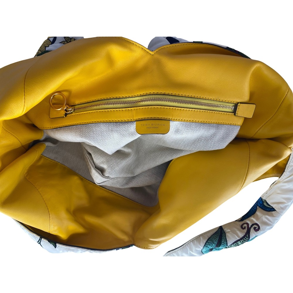 Tory Burch Zoe Tie Bag Floral Quilted Padded Hobo Shoulder Bag Yellow White - Picture 6 of 13